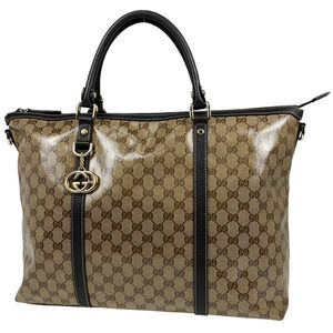 Gucci GG Crystal Handbag Shoulder Bag Canvas Brown